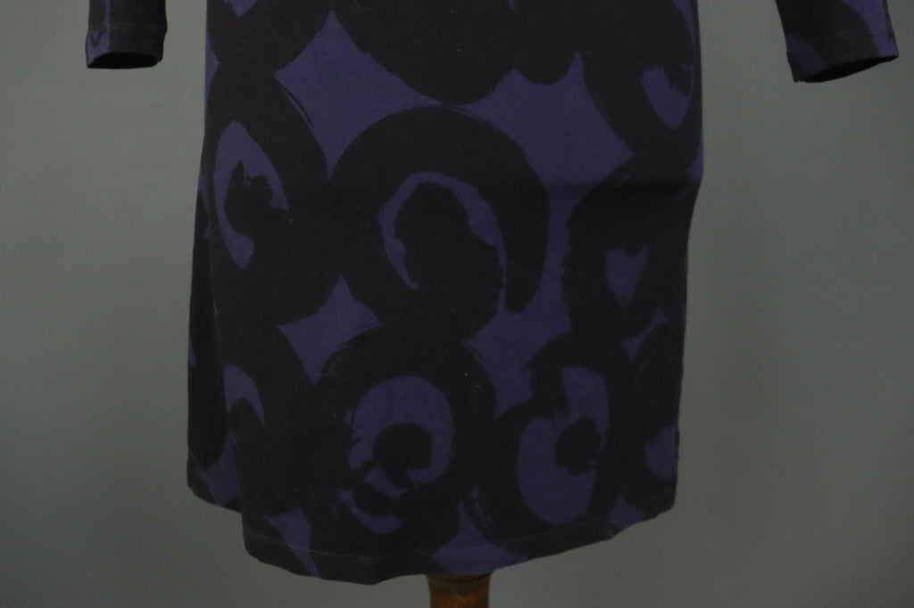 MARIMEKKO Purple Black Printed Viscose Long Sleeve Pullover Shift Dress – Size XS