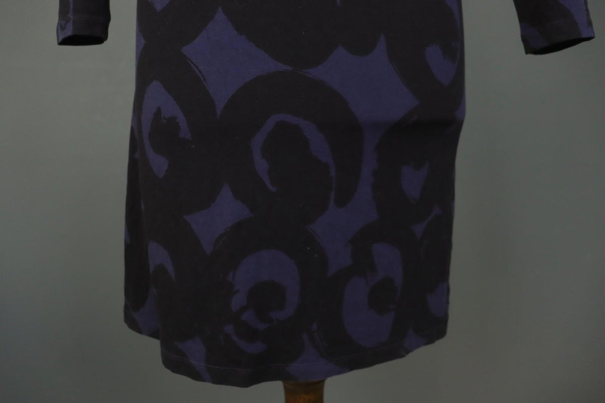 MARIMEKKO Purple Black Printed Viscose Long Sleeve Pullover Shift Dress – Size XS