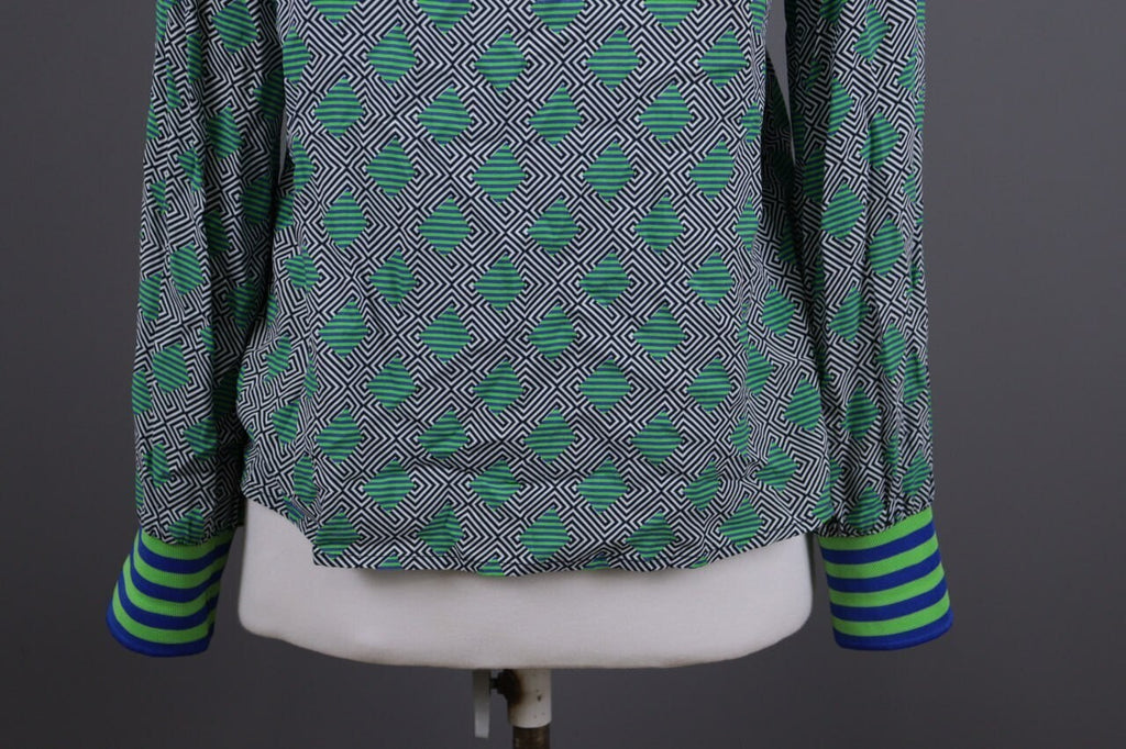 Emily Van Den Bergh Green Geometric Summer Long Sleeve Shirt Top – Size 38