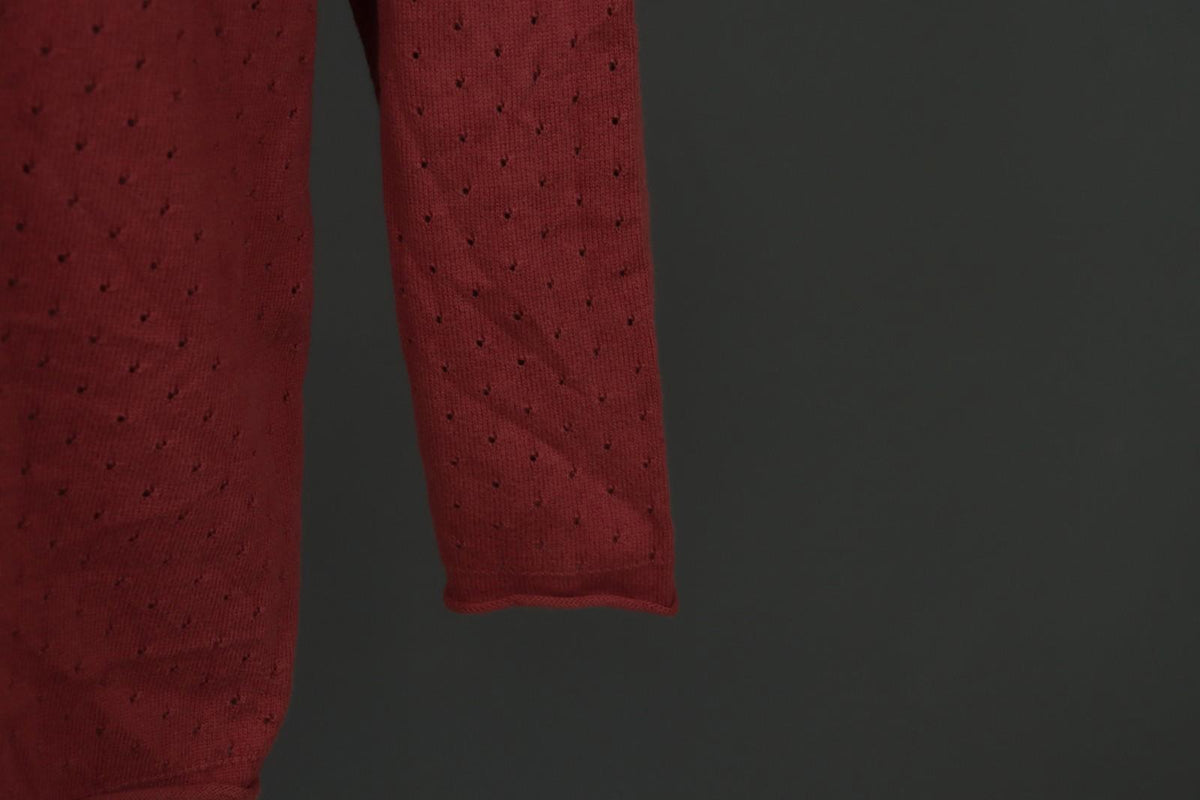 GUDRUN SJODEN Red Cotton Long Sleeve V-Neck Knitted Pullover Blouse Top – Size L