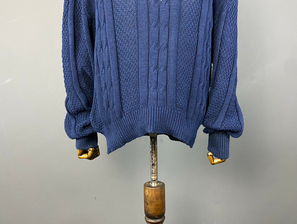 Vintage Chemise Lacoste Blue Cotton Cable Knit Jumper Sweater – Men's 5 / L