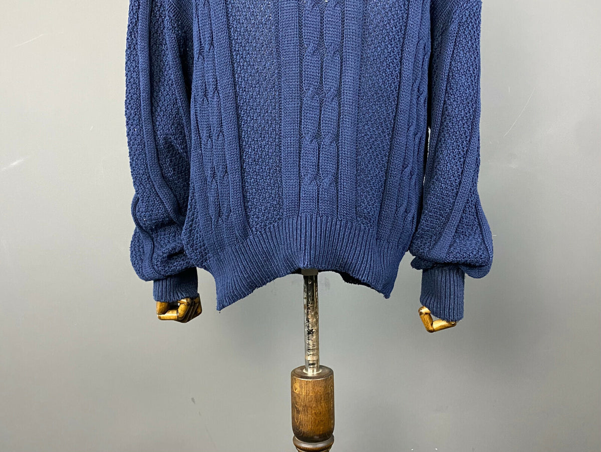 Vintage Chemise Lacoste Blue Cotton Cable Knit Jumper Sweater – Men's 5 / L