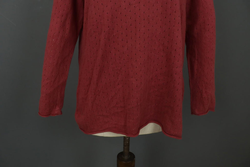 GUDRUN SJODEN Red Cotton Long Sleeve V-Neck Knitted Pullover Blouse Top – Size L