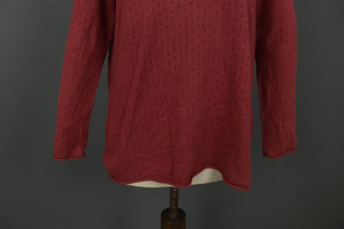 GUDRUN SJODEN Red Cotton Long Sleeve V-Neck Knitted Pullover Blouse Top – Size L