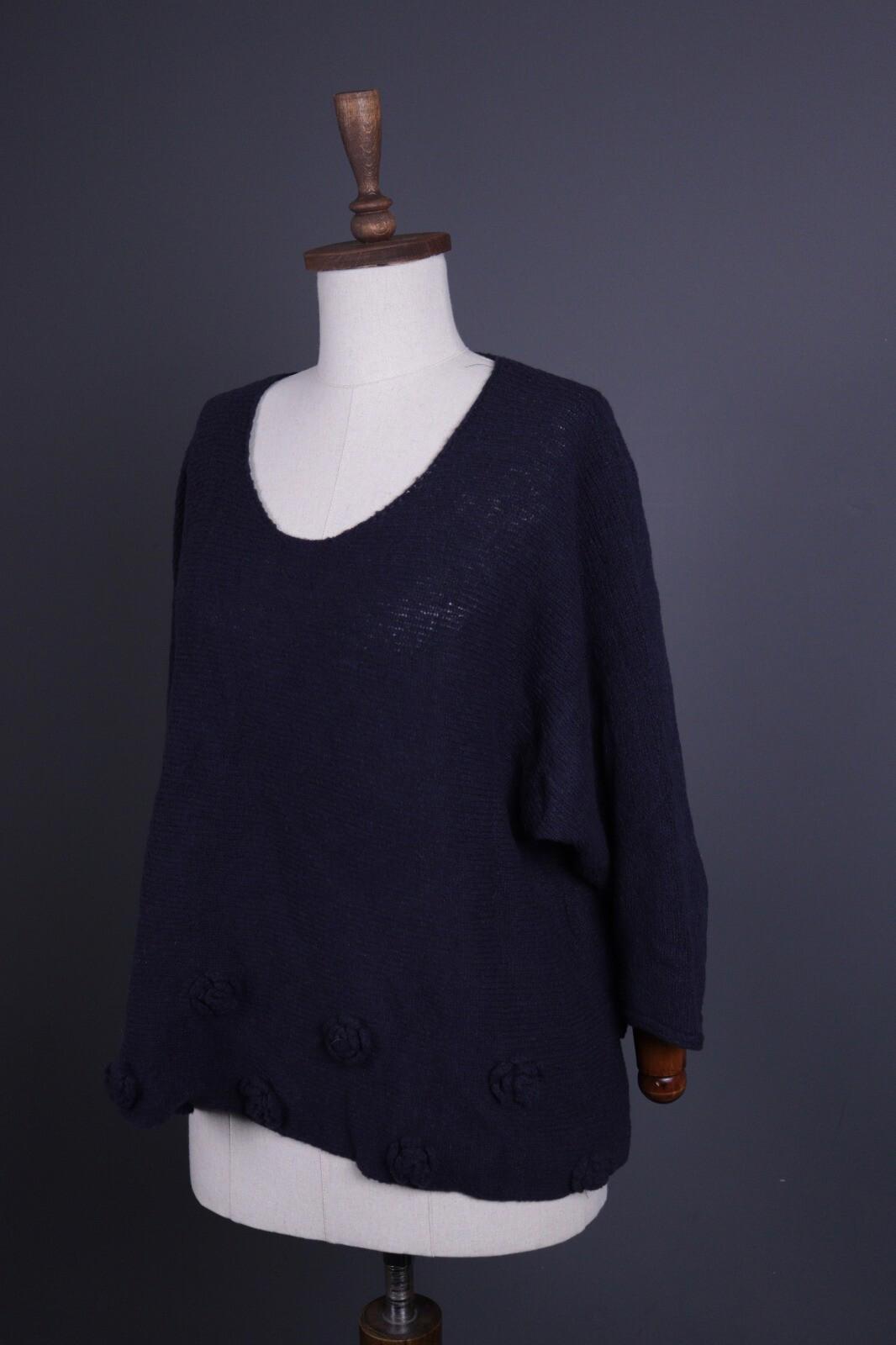 GRIZAS Black Wool Crochet Knit Oversized Boyfriend Sweater – Size L