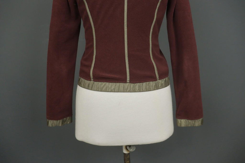 FRAUENSCHUH Burgundy V-Neck Long Sleeve Zip Pockets Button Front Fleece Jacket