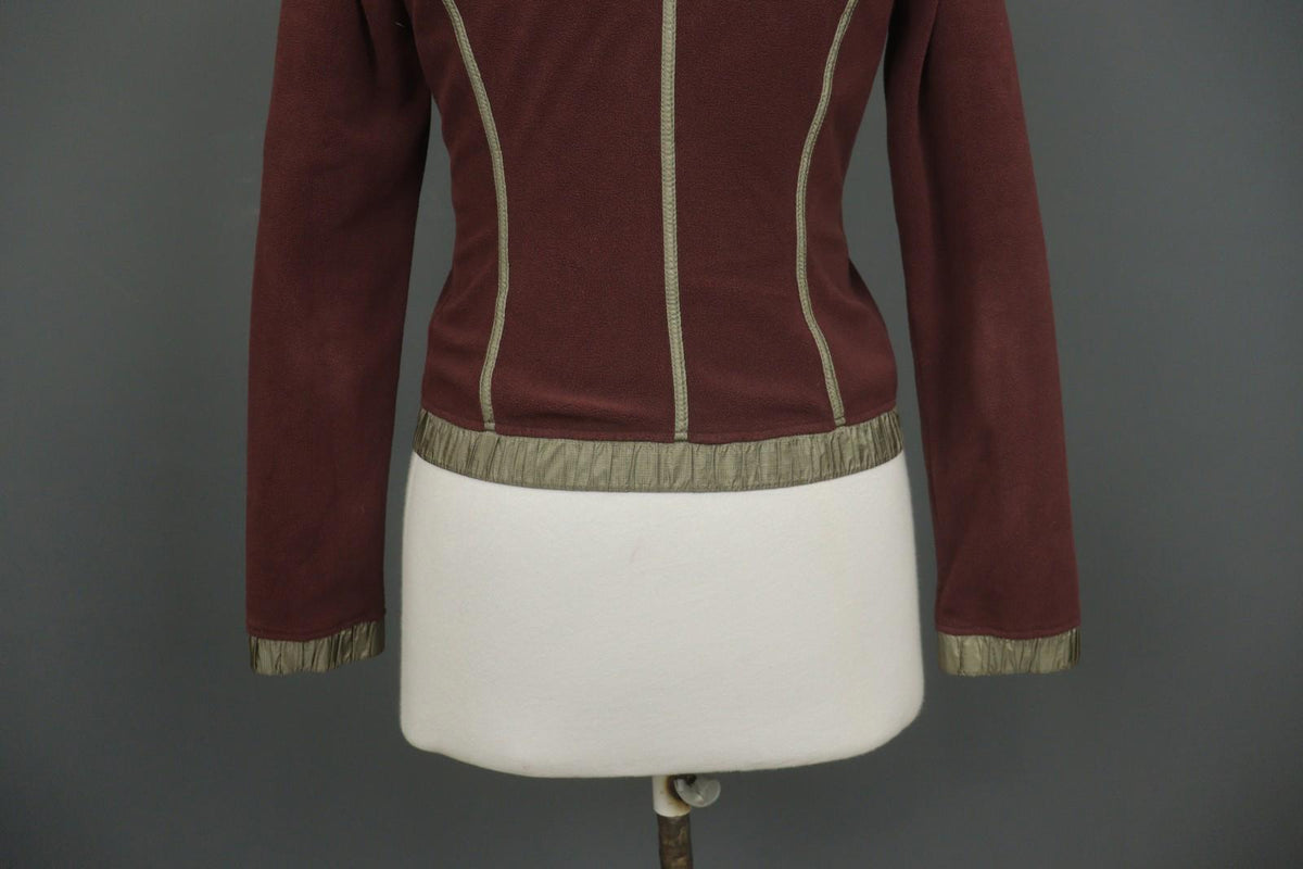 FRAUENSCHUH Burgundy V-Neck Long Sleeve Zip Pockets Button Front Fleece Jacket