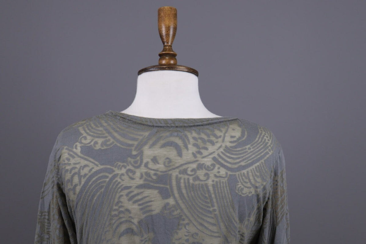 Rundholz Gray Floral Mesh Knit Lightweight Distressed Lagenlook Pullover – Size L