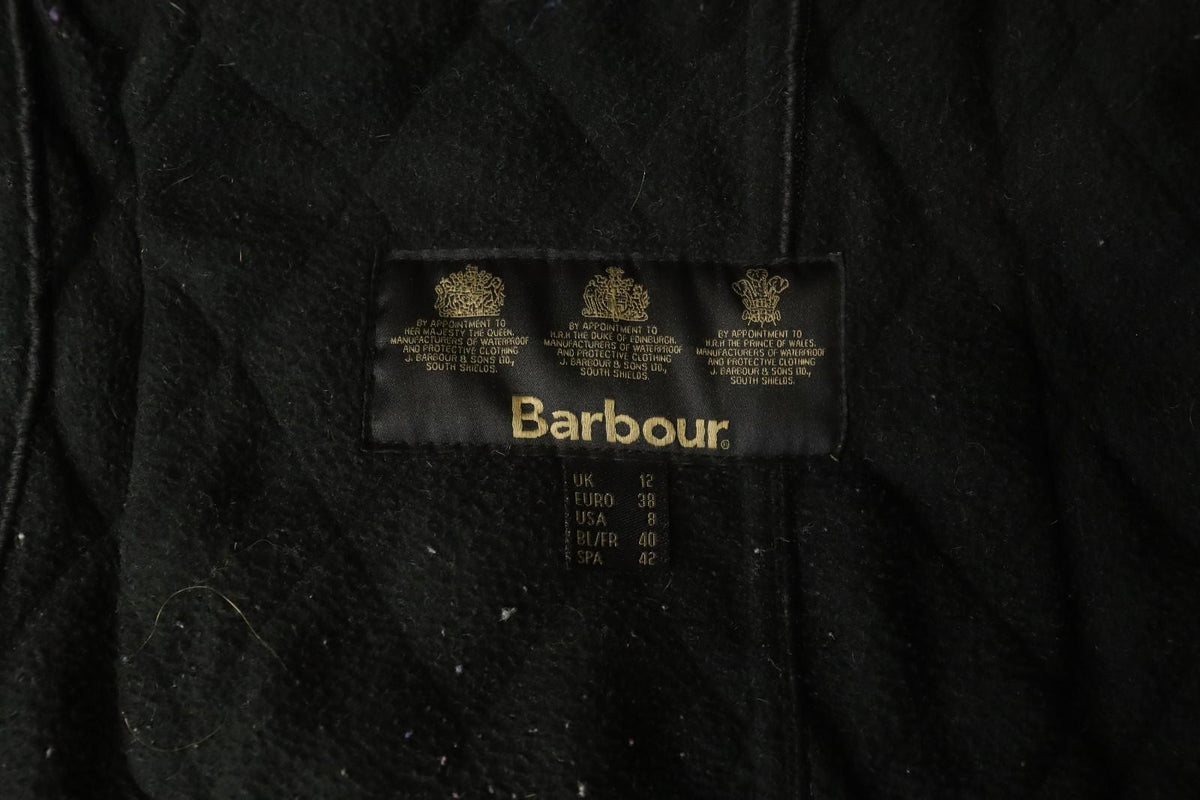 BARBOUR Black Belted Waist & Neck Long Sleeve Snap Front Quilted Jacket – Size 38