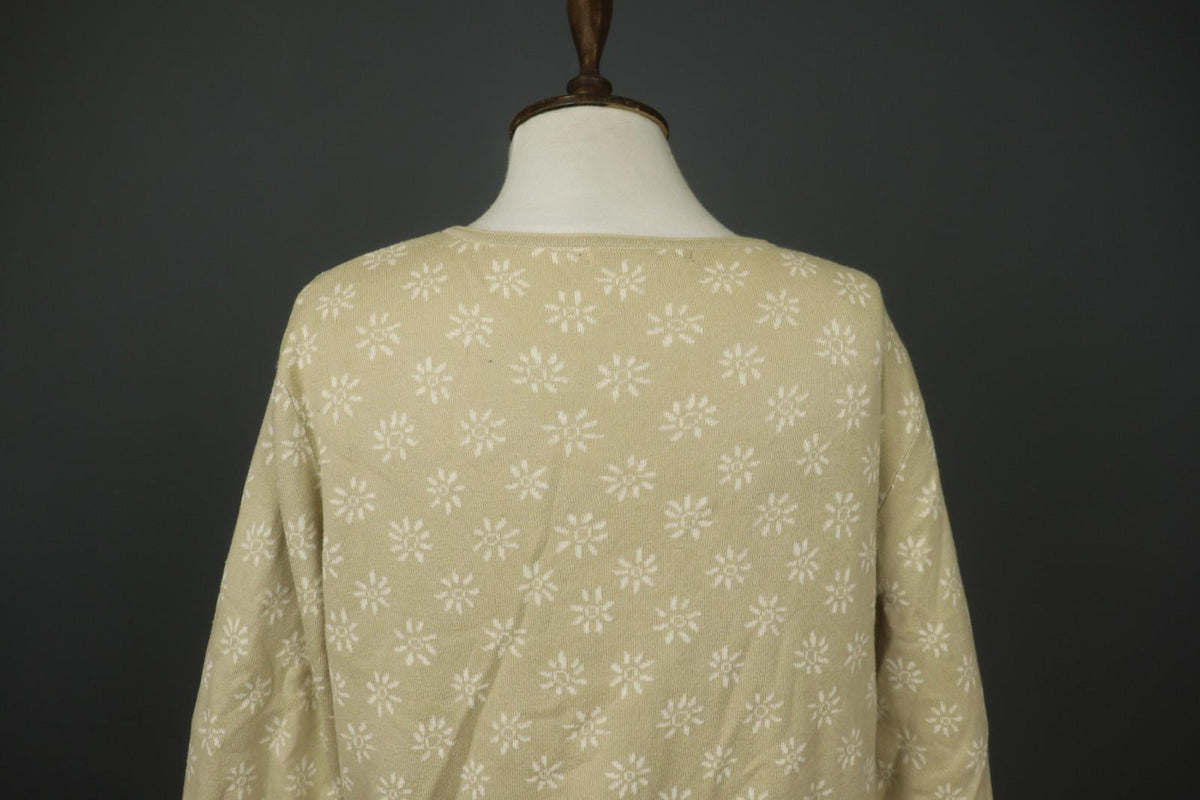 GUDRUN SJÖDEN Beige Floral Long Sleeve Button Front Cardigan Sweater – Size L