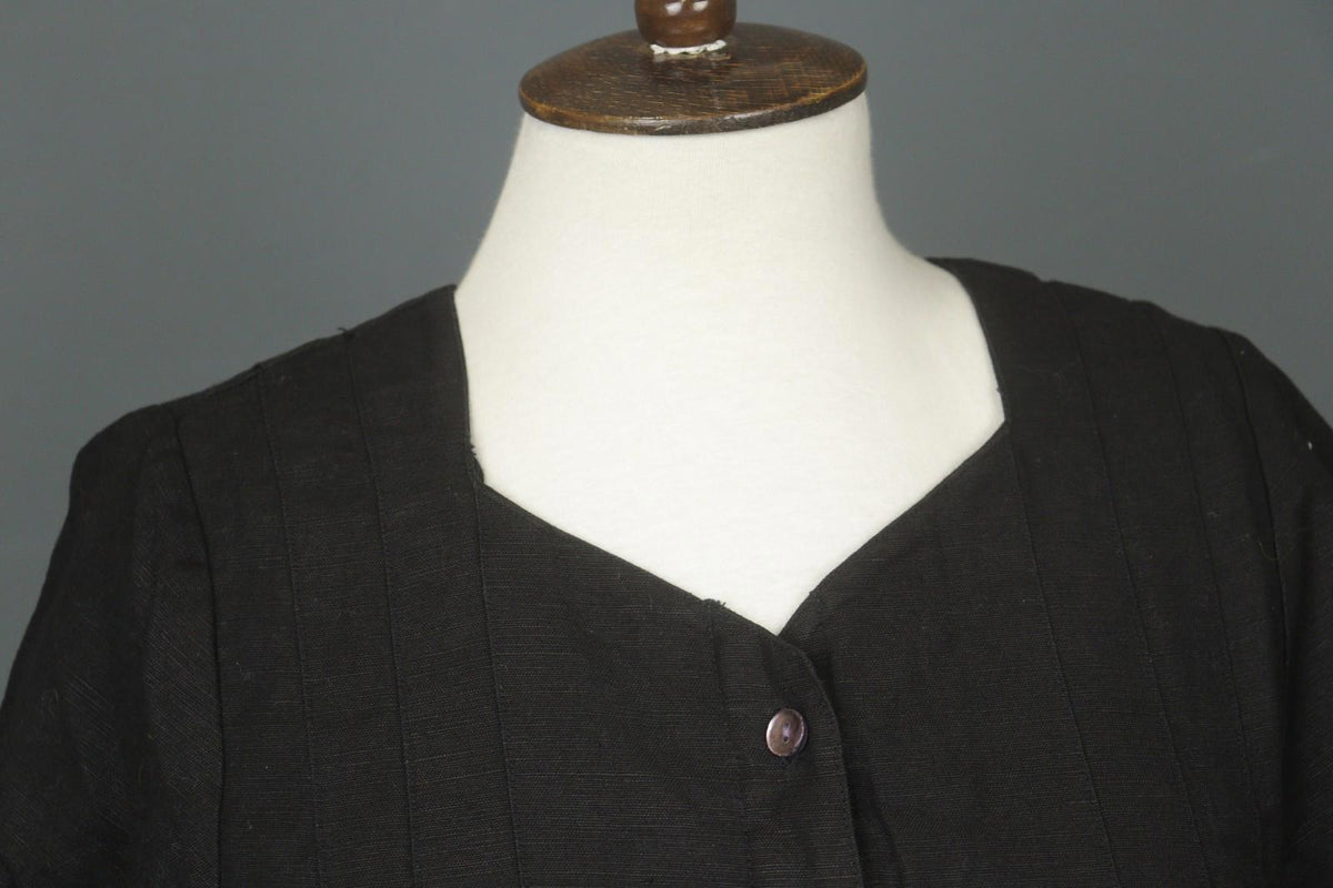GUDRUN SJÖDEN Black Linen Pockets 3/4 Sleeve Button Front Blouse Top – Size S
