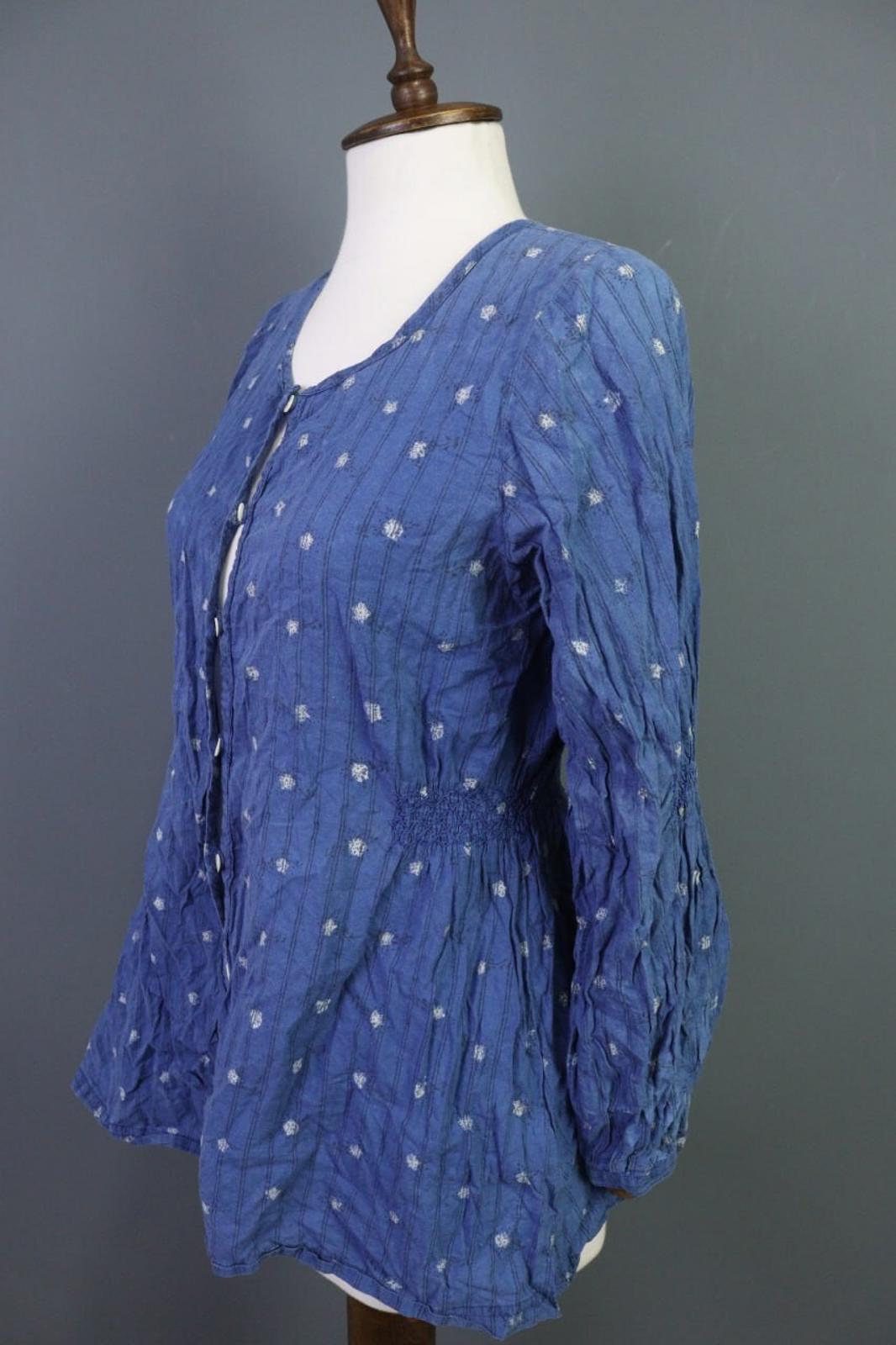 GUDRUN SJODEN Blue Floral Button Up Long Sleeve Top Shirt – Size S