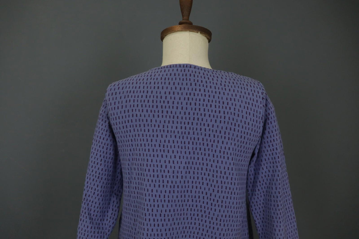 GUDRUN SJODEN Blue Striped Cotton Round Neck Long Sleeve Shift Dress – Size S