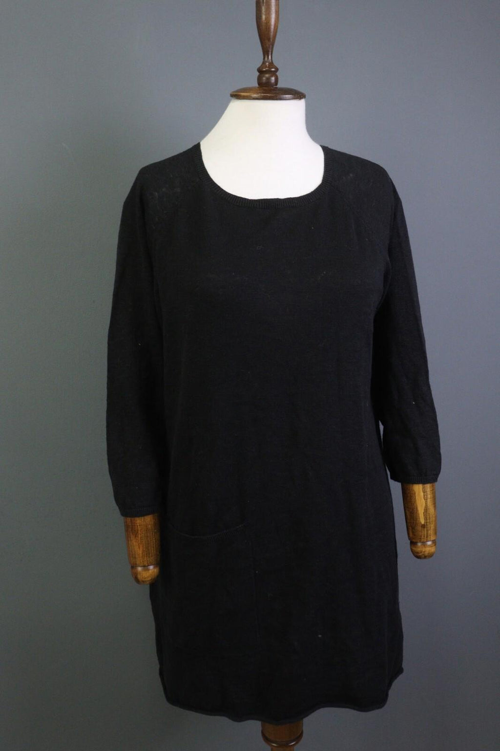 GUDRUN SJODEN Black A-Line Linen 3/4 Sleeve Short Knee Length Dress – Size M