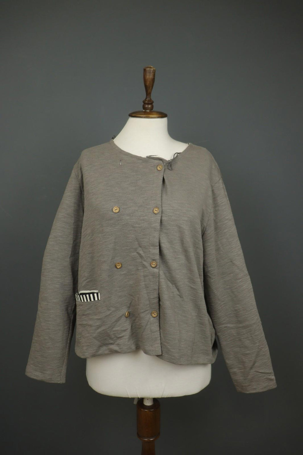 GUDRUN SJODEN Gray 100% Cotton Knitted Long Sleeve Button Front Cardigan – Size L