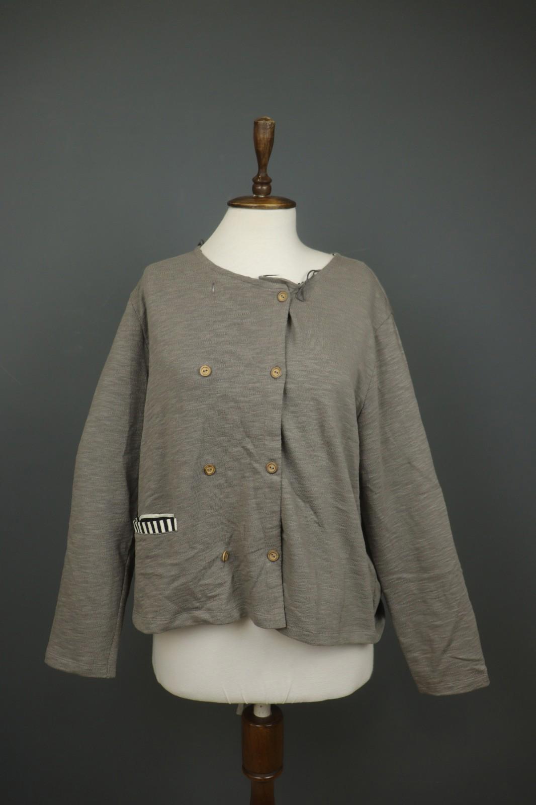 GUDRUN SJODEN Gray 100% Cotton Knitted Long Sleeve Button Front Cardigan – Size L