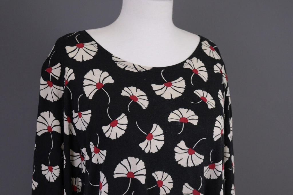 GUDRUN SJODEN Black Floral Relaxed Long Sleeve Blouson Midi Dress – Size L