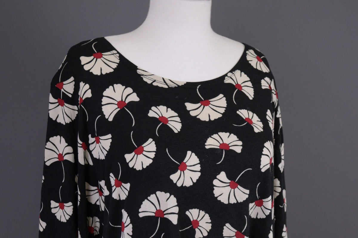 GUDRUN SJODEN Black Floral Relaxed Long Sleeve Blouson Midi Dress – Size L