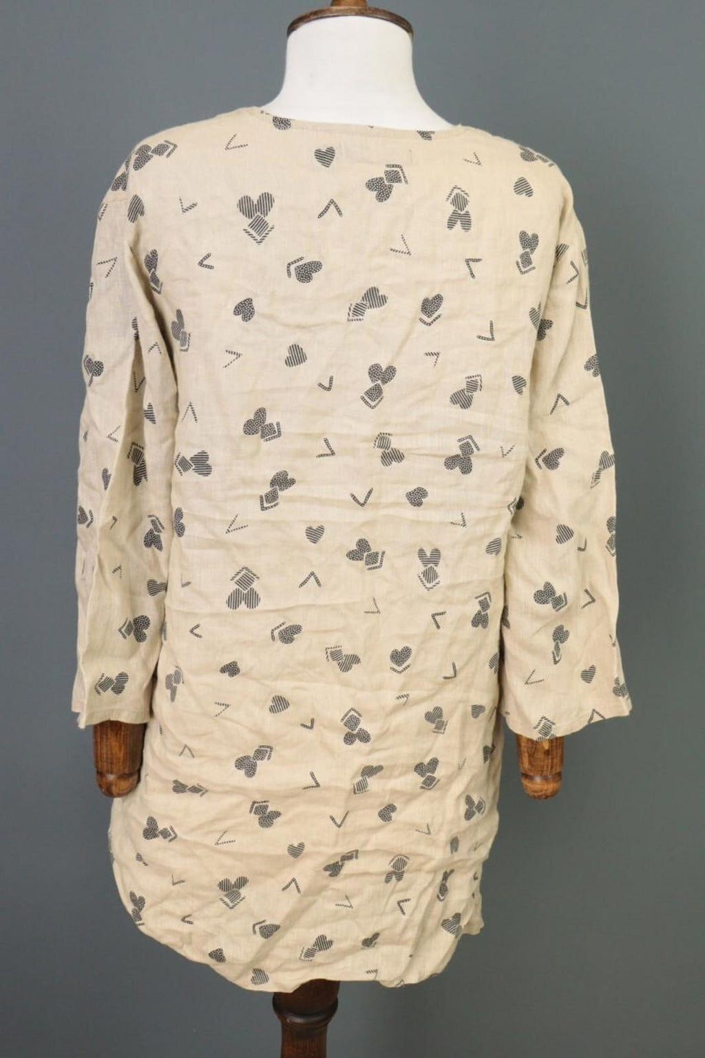 GUDRUN SJODEN Beige Printed Linen Long SLeeve Lagenlook Blouse Tunic Shirt Sz M