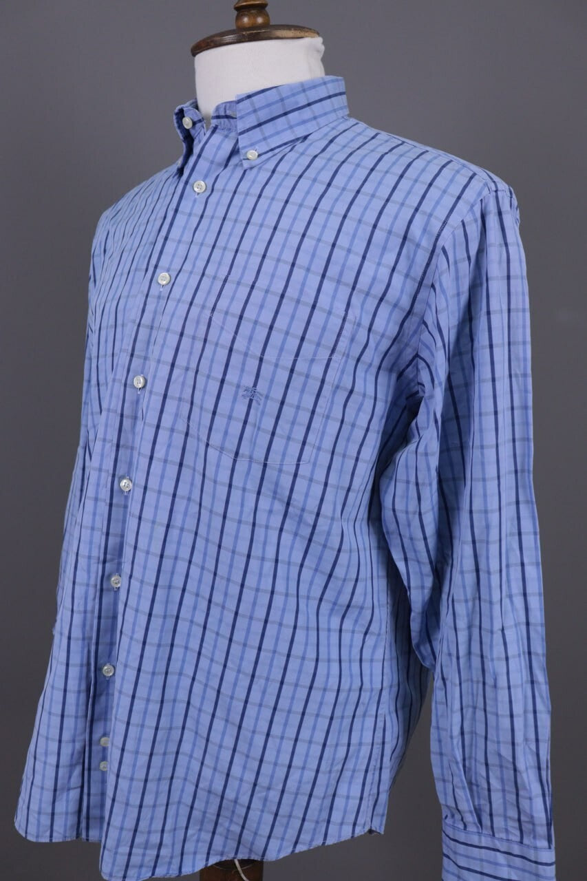Burberry London Blue Check Long Sleeve Button Down Shirt – Size L