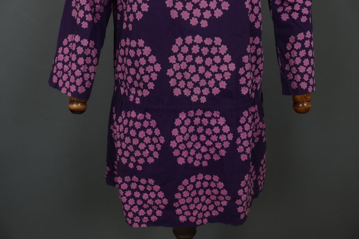 MARIMEKKO Mika Piirainen Purple Floral Cotton Long Sleeve Shift Dress – Size 36