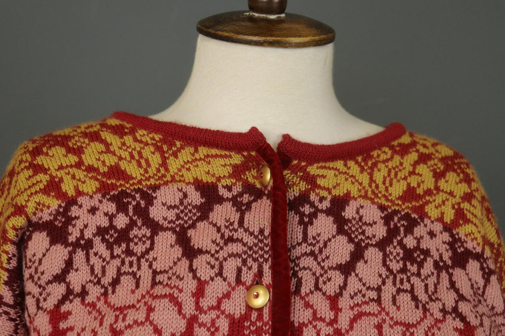 OLEANA Multi 100% Wool Floral Knitted Long Sleeve Button Front Cardigan – Size M