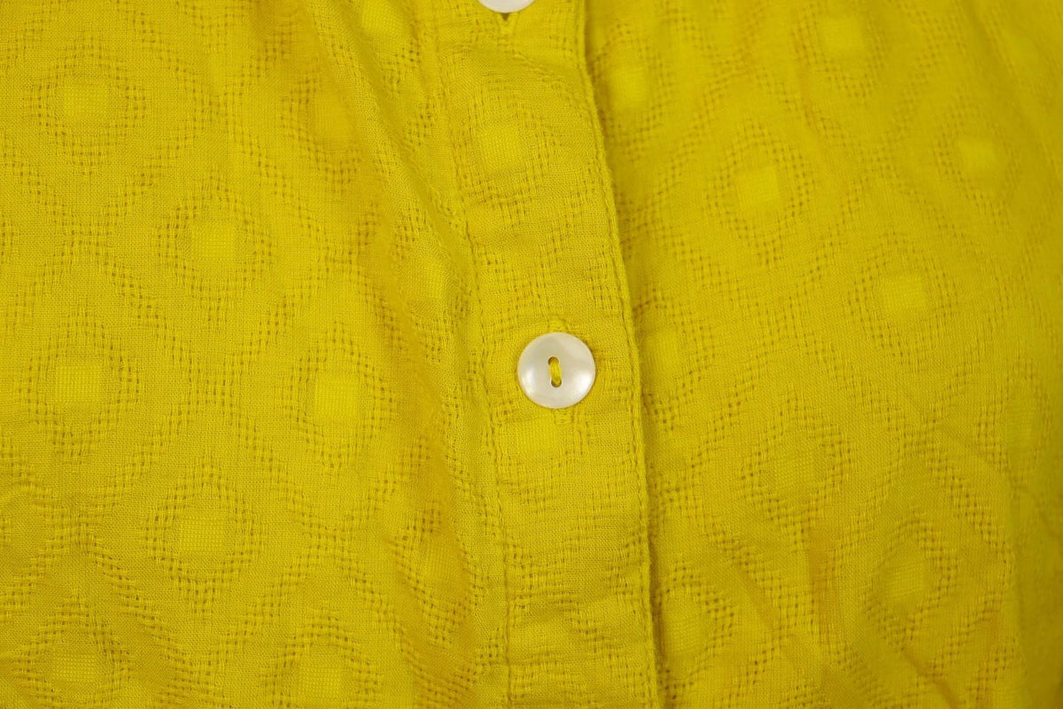 GUDRUN SJODEN Yellow Cotton Long Sleeve Round Neck Button Front Shirt Dress Sz M