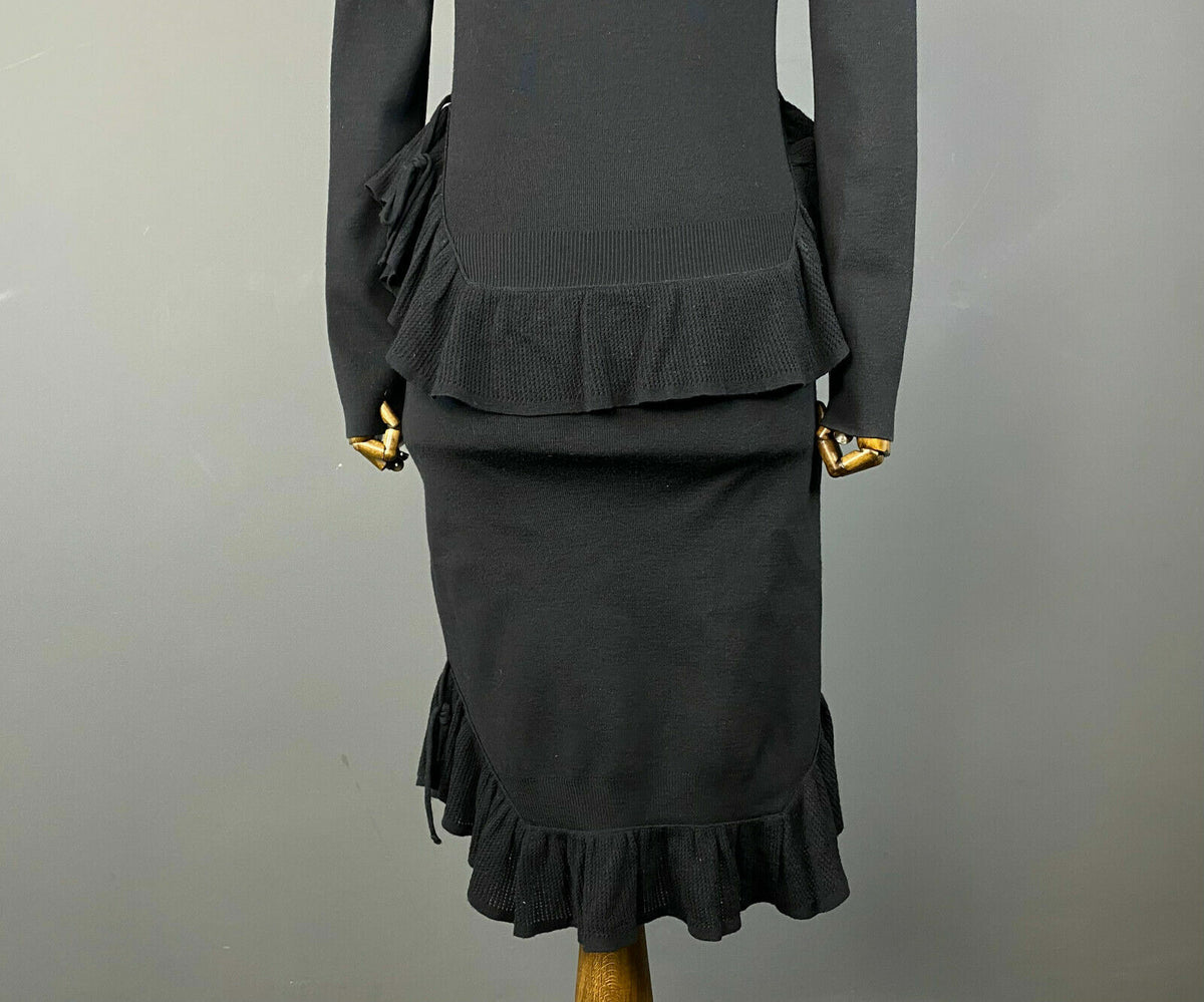 Dsquared2 Black Designer Lana Wool Long Sleeve Stretch Maxi Dress – Size M