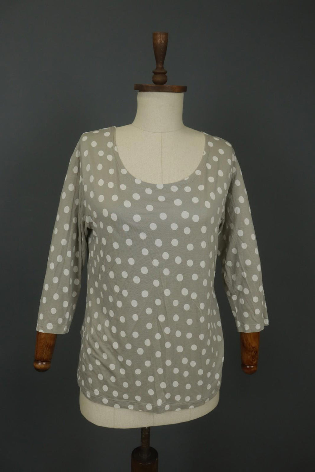 GUDRUN SJODEN Gray Polka Dot Lyocell Long Sleeve Round Neck Blouse Top – Size L