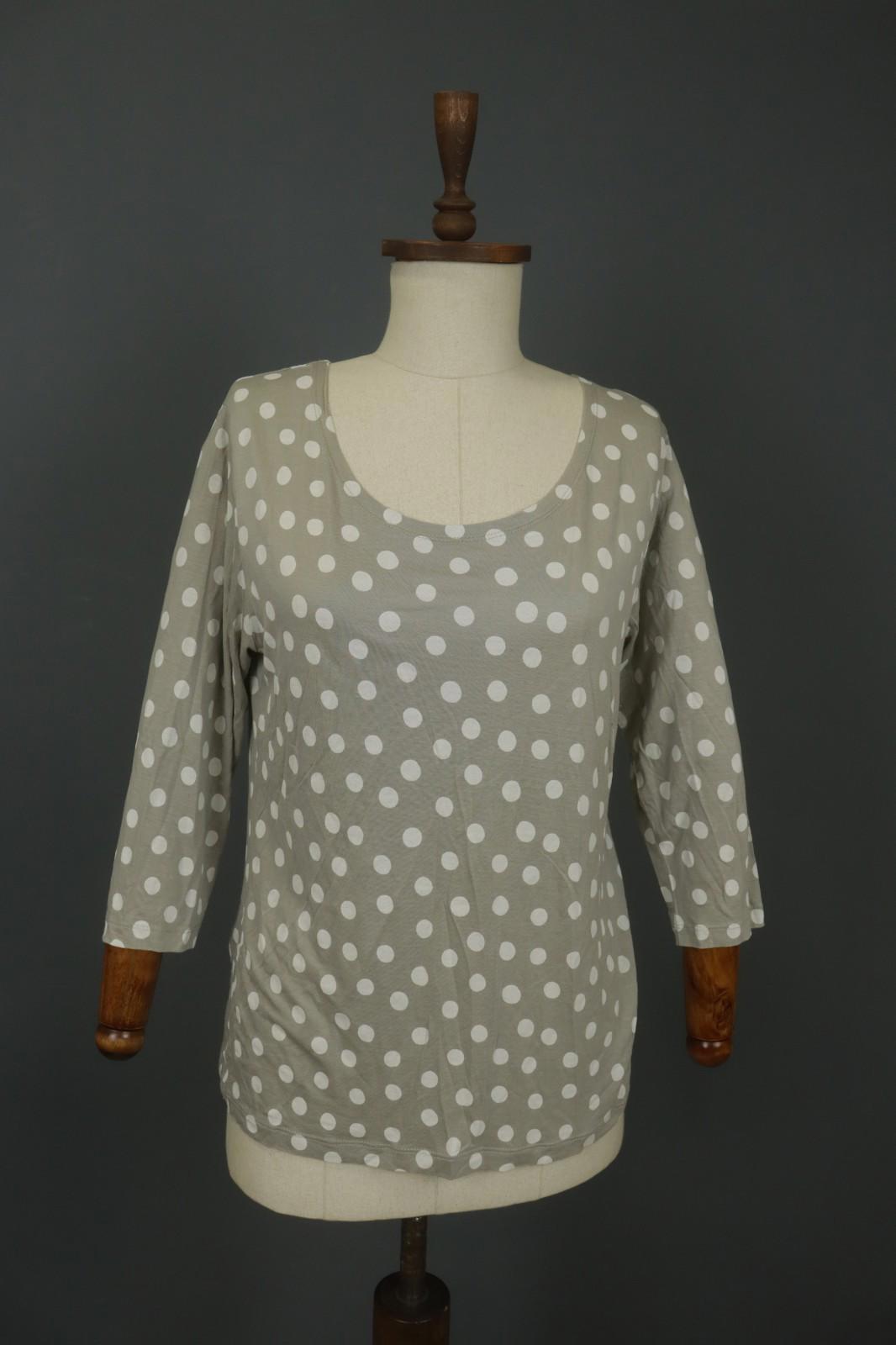 GUDRUN SJODEN Gray Polka Dot Lyocell Long Sleeve Round Neck Blouse Top – Size L