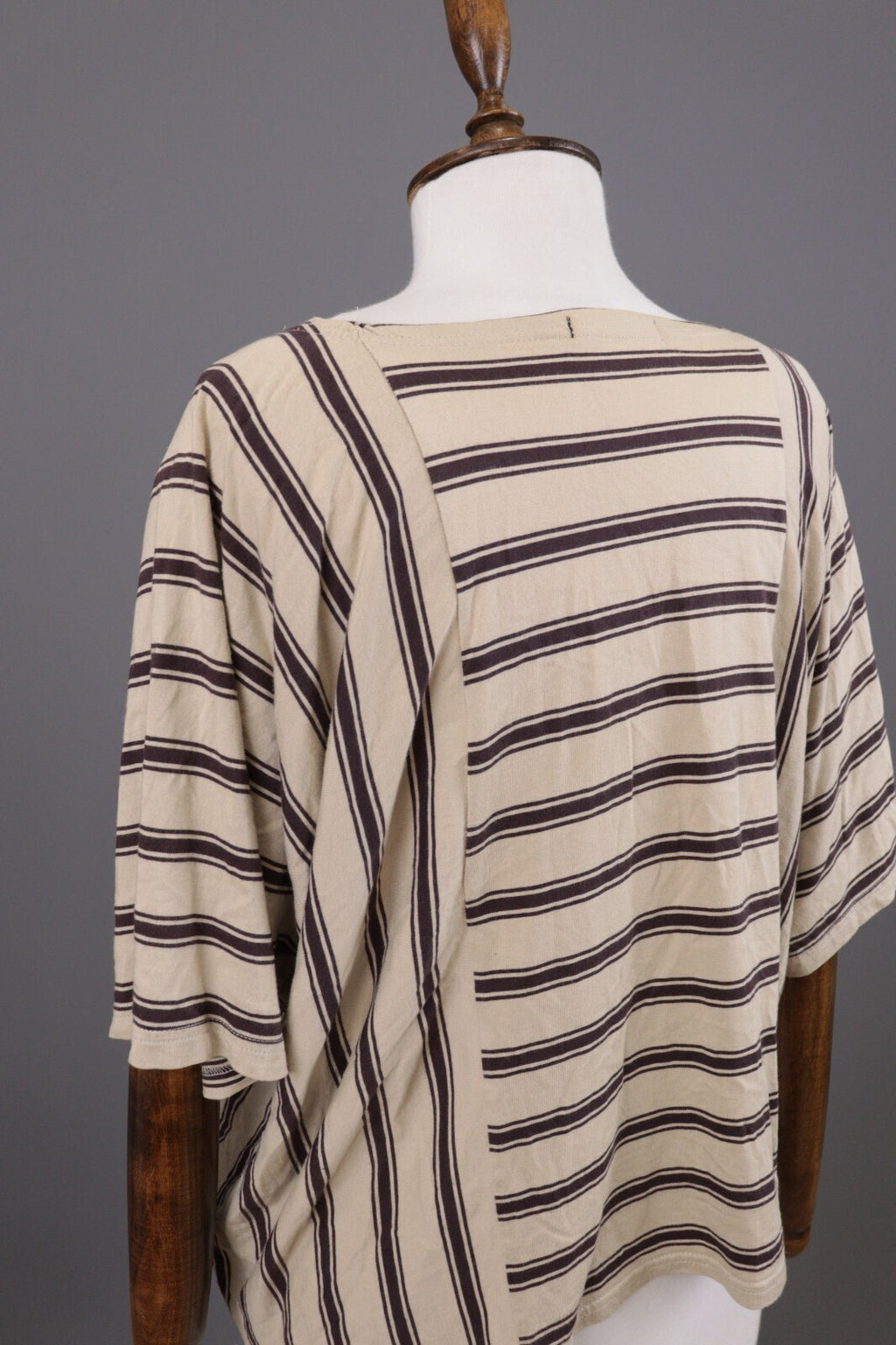 Gudrun Sjoden Beige Striped Short Sleeve Lagenlook Relaxed Blouse Shirt – Size M