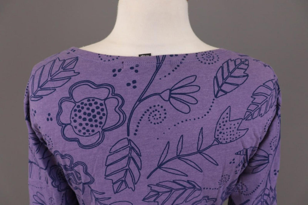 GUDRUN SJODEN Purple Floral Pockets Short Sleeve Blouson Midi Dress – Size M