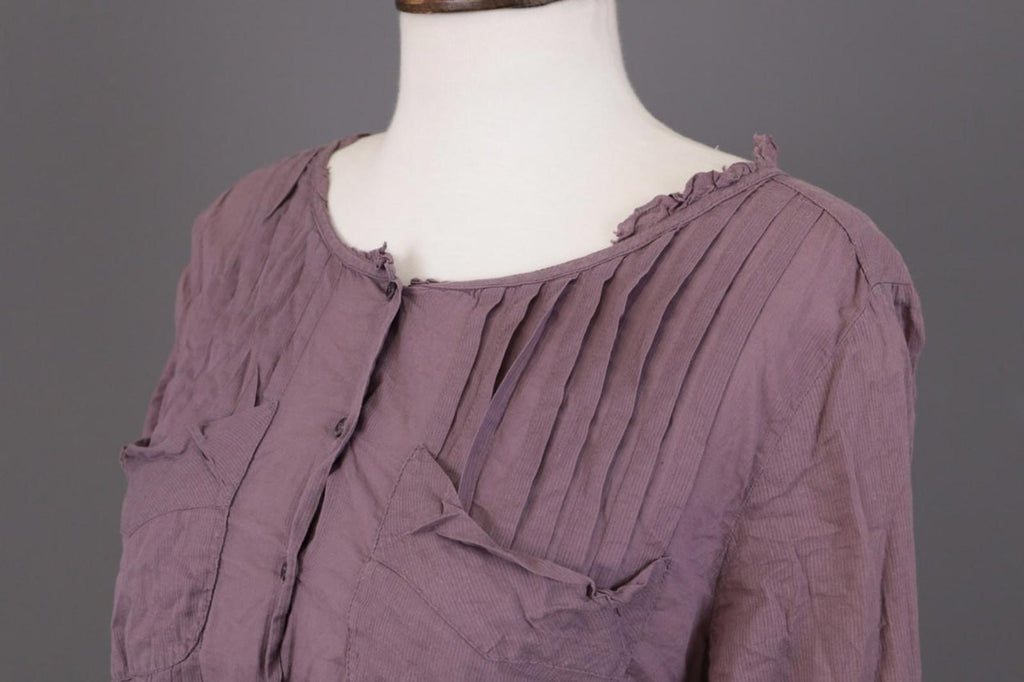 Cop. Copine Shirt Dress Purple Pleated Balloon Sleeve Button Front – Size 40