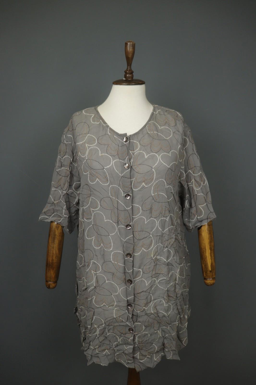 GUDRUN SJÖDEN Gray Floral Cotton Long Sleeve Button Front Tunic Shirt Top – Size L