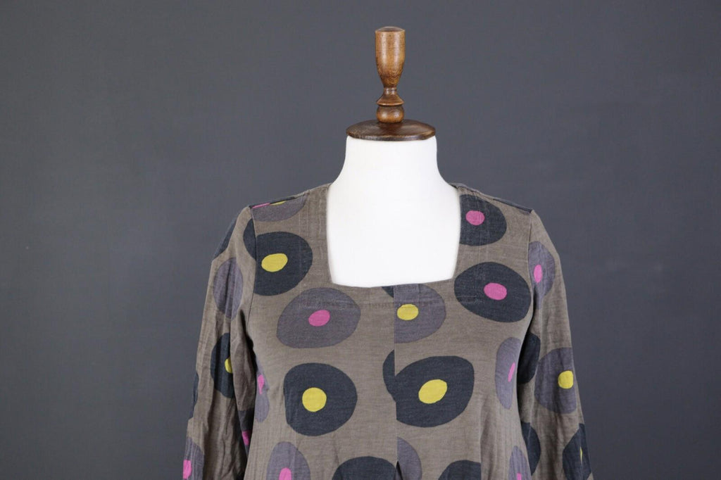 GUDRUN SJODEN Brown Dotted Silk Oversized 3/4 Sleeve Tunic Dress – Size S