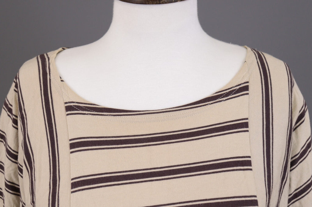 Gudrun Sjoden Beige Striped Short Sleeve Lagenlook Relaxed Blouse Shirt – Size M