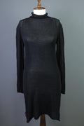 SARAH PACINI Black Knit Mesh Turtle Neck Sweater Midi Dress – Size 1