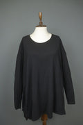 RUNDHOLZ Black Cotton Pleated Back Long Sleeve Round Neck Shift Dress – Size S
