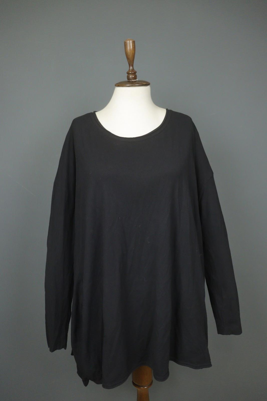 RUNDHOLZ Black Cotton Pleated Back Long Sleeve Round Neck Shift Dress – Size S