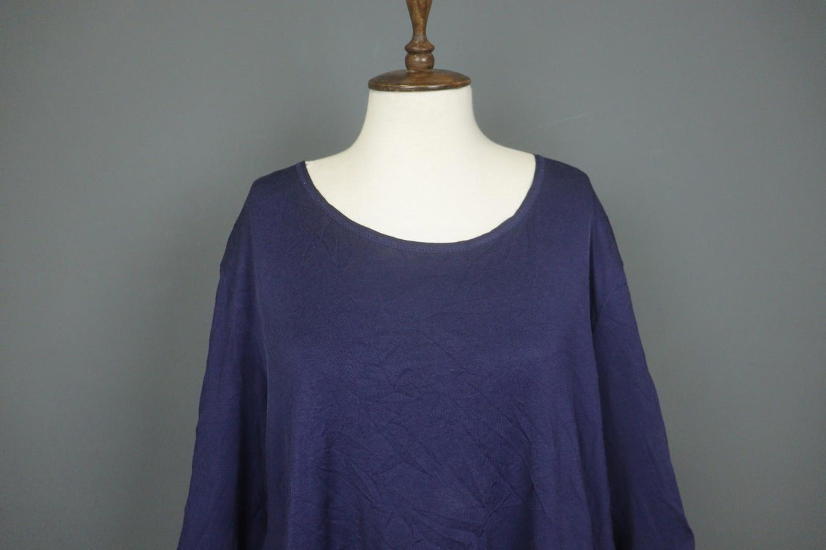 GUDRUN SJODEN Navy Cotton Long Sleeve Asymmetrical Hem Shift Dress – Size 2XL