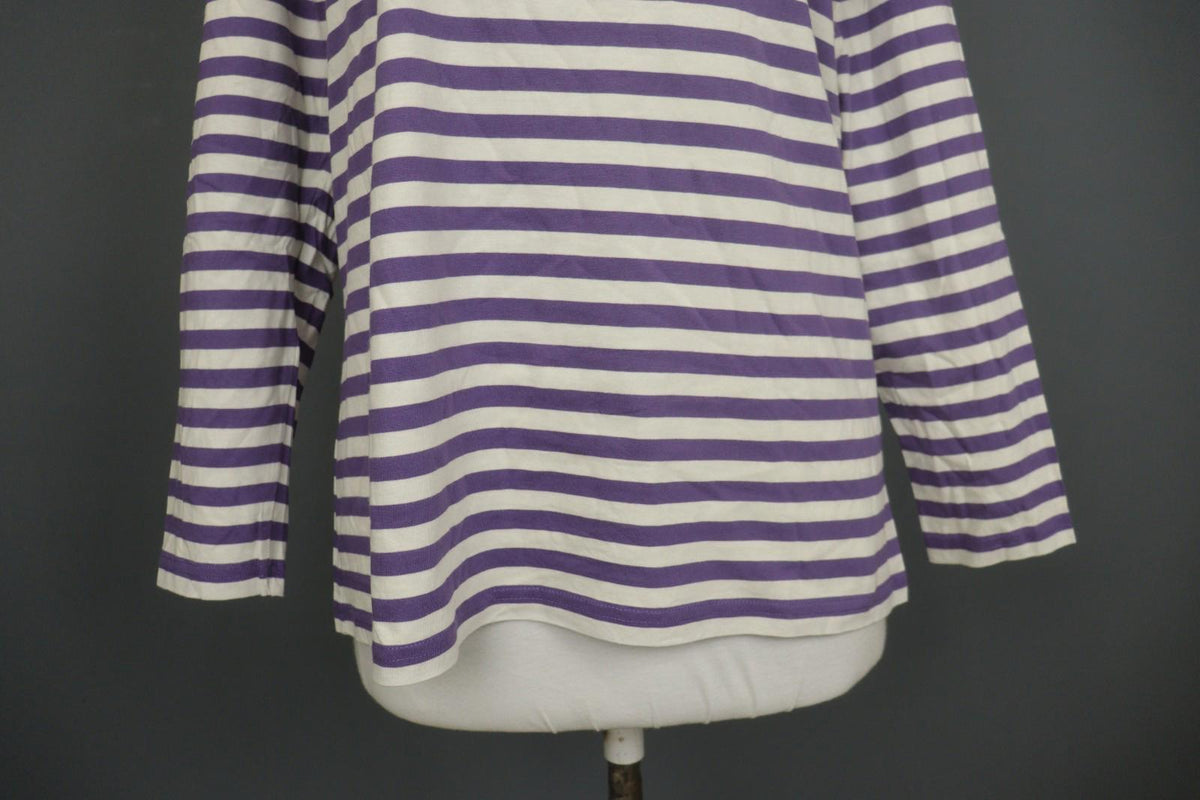 GUDRUN SJODEN Purple White Striped 100% Cotton Long Sleeve Blouse Top – Size M