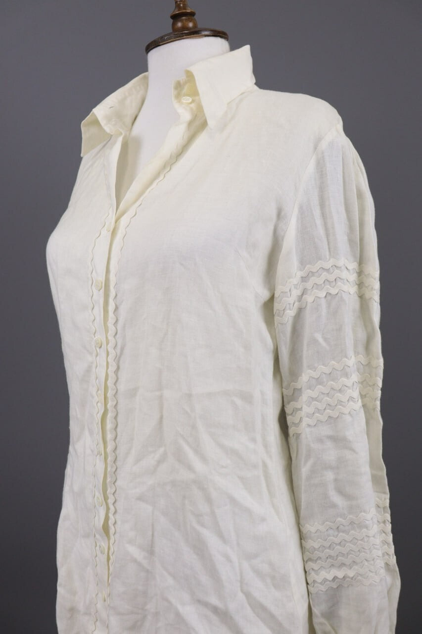 Anne Fontaine Embroidered Long Sleeve Button Top Blouse Tunic Shirt Sz 38