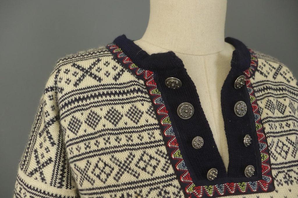 DALE OF NORWAY Multi Fair Isle Wool Knitted Button Front Ski Sweater – Size M
