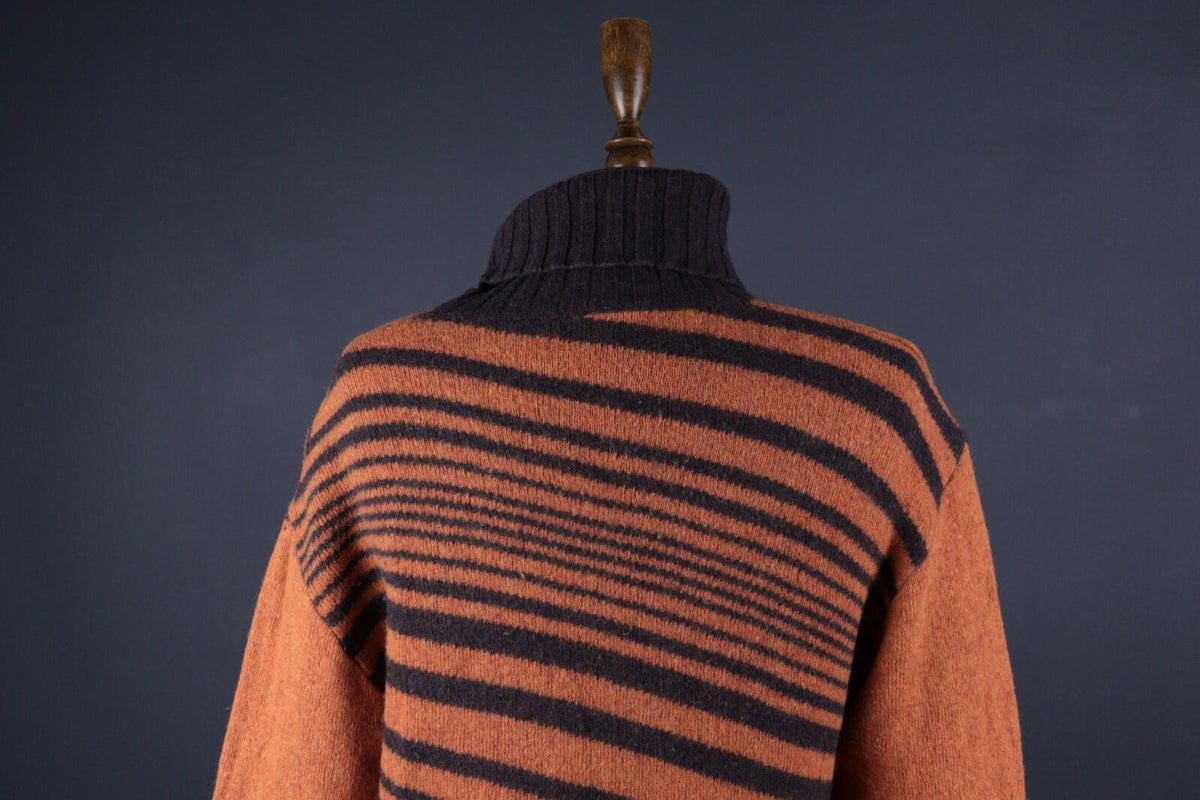 VERSACE JEANS COUTURE Orange Striped Wool Knit Long Sleeve Sweater – Size XL