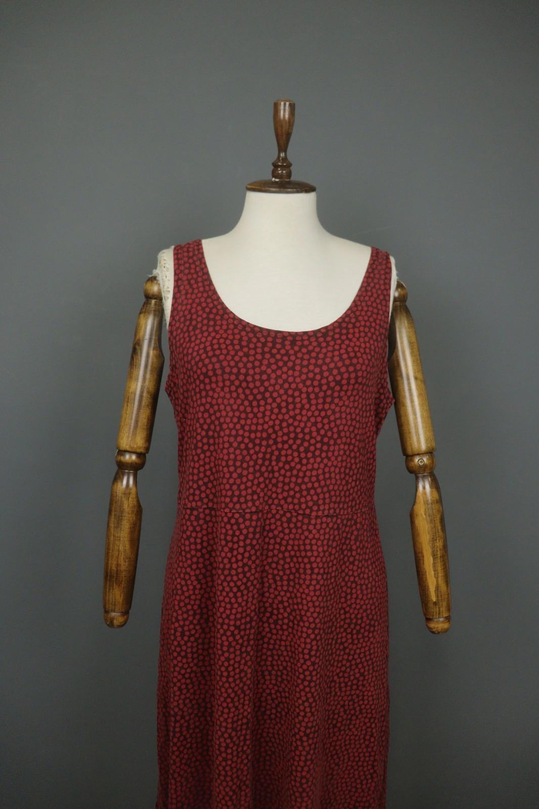 GUDRUN SJODEN Maroon Red Polka Dot Casual Round Neck Wide Strap Tank Dress Sz L