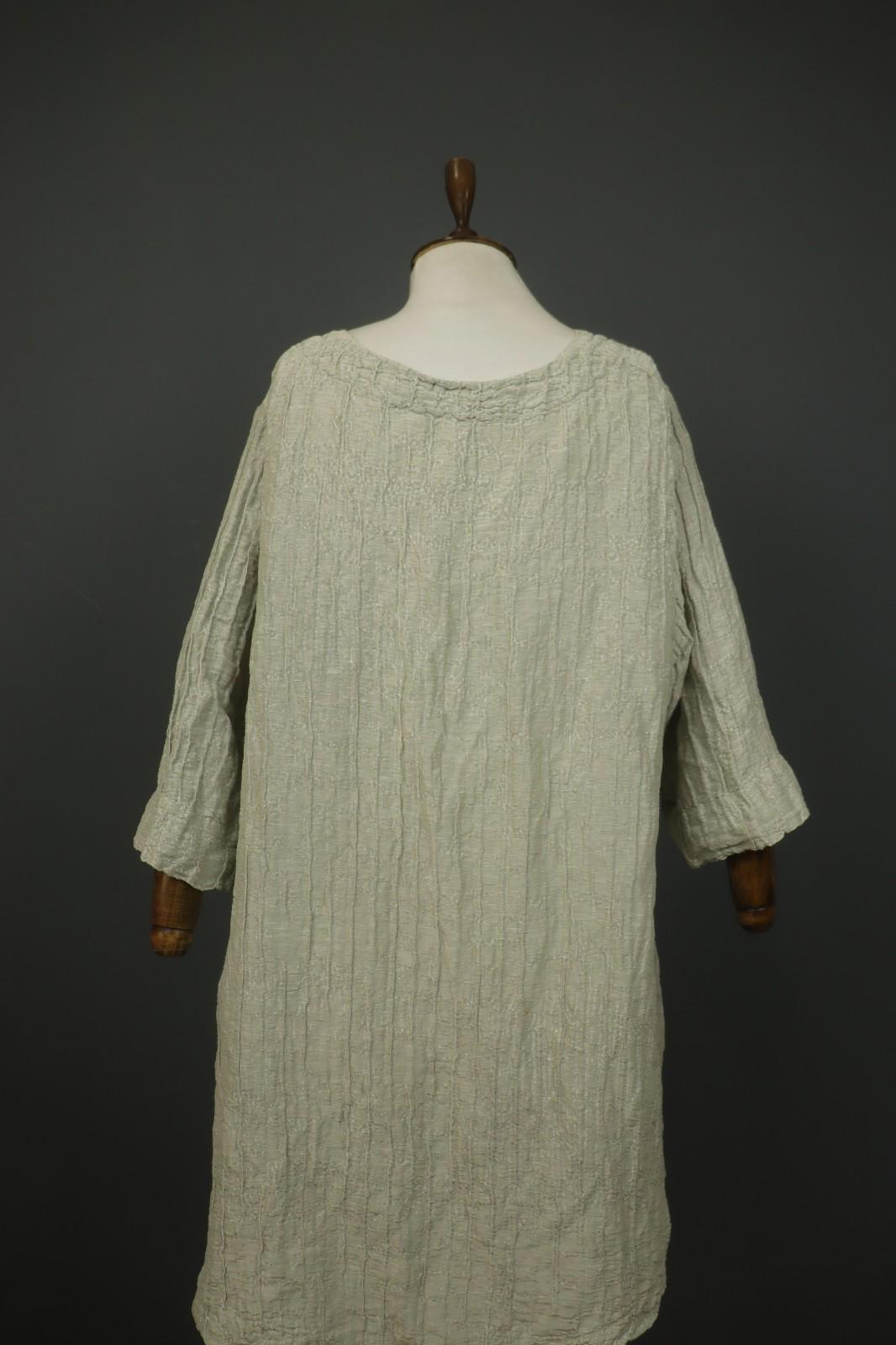 GRIZAS Silver Linen Blend Long Sleeve Crew Neck Summer Casual Maxi Dress Sz 2XL