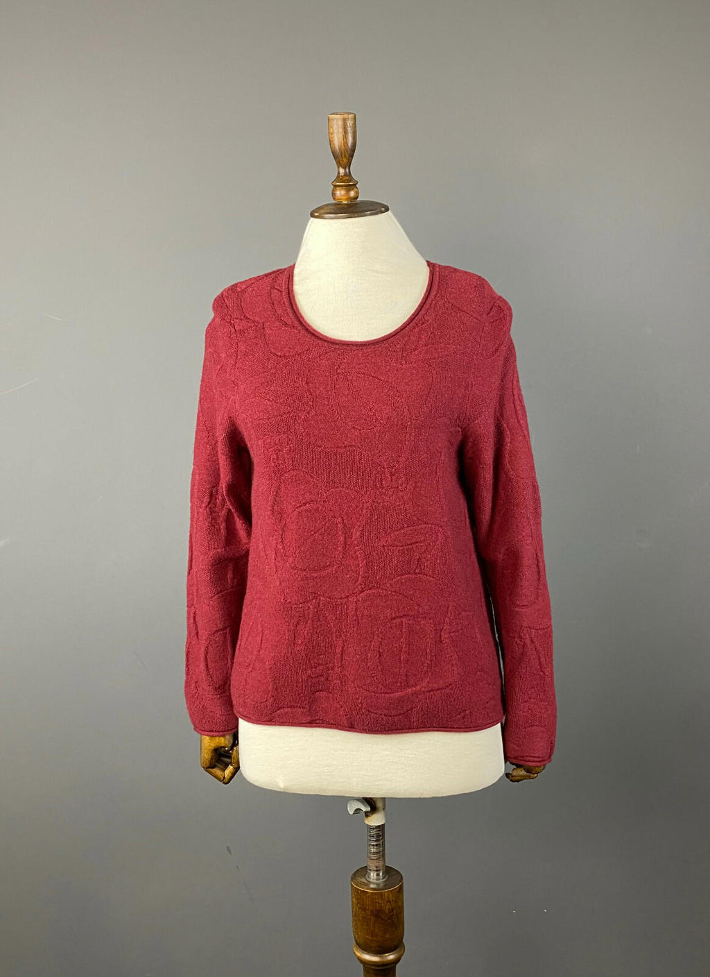 GUDRUN SJODEN Red Wool Knit Embroidered Pullover Oversized Sweater – Size S