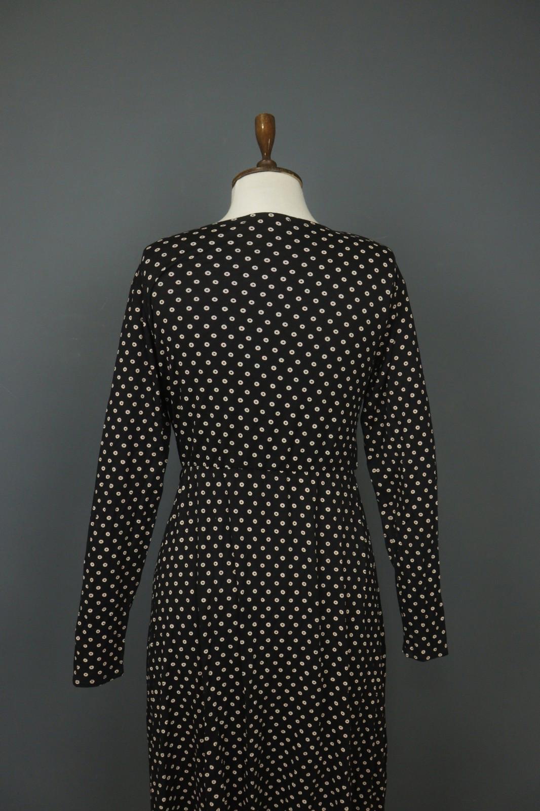 GUDRUN SJODEN Black Polka Dot Modal Long Sleeve Tie Waist Wrap Dress – Size M
