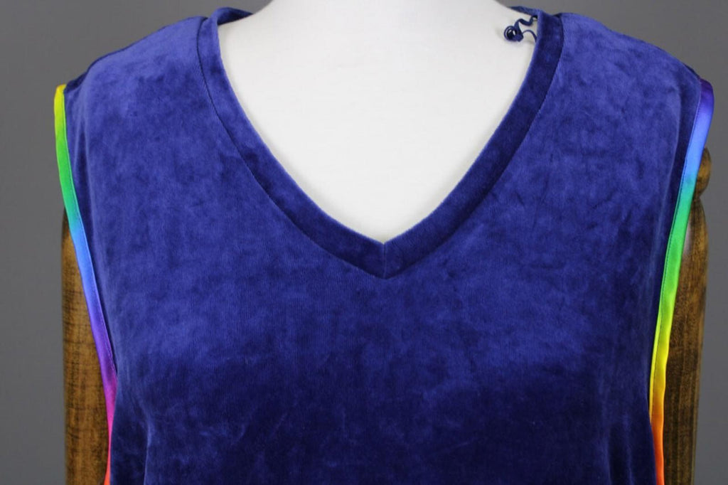 GUDRUN SJODEN Blue Velour Oversized Sleeveless V-Neck A-Line Midi Dress – Size L