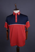FJ FootJoy Athletic Fit Red Blue Tennis Short Sleeve Polo Shirt – Size L
